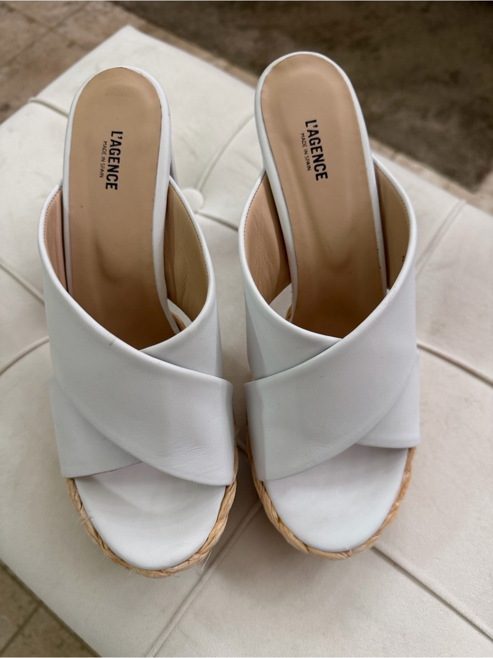 L'AGENCE White Leather Cross-Band Espadrille Mules never worn !